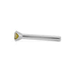 Side profile of white gold straight post nose stud showing tapered prong base and post length