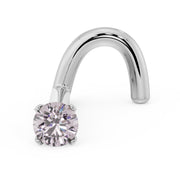 14k white gold 2mm pink diamond nose ring, twist style post, angled front view