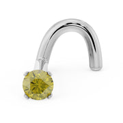 14k white gold yellow diamond twist nose stud showing full corkscrew post shape, side angle