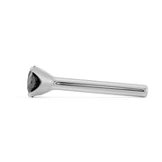 True side profile of white gold straight post black diamond nose stud showing post length and depth