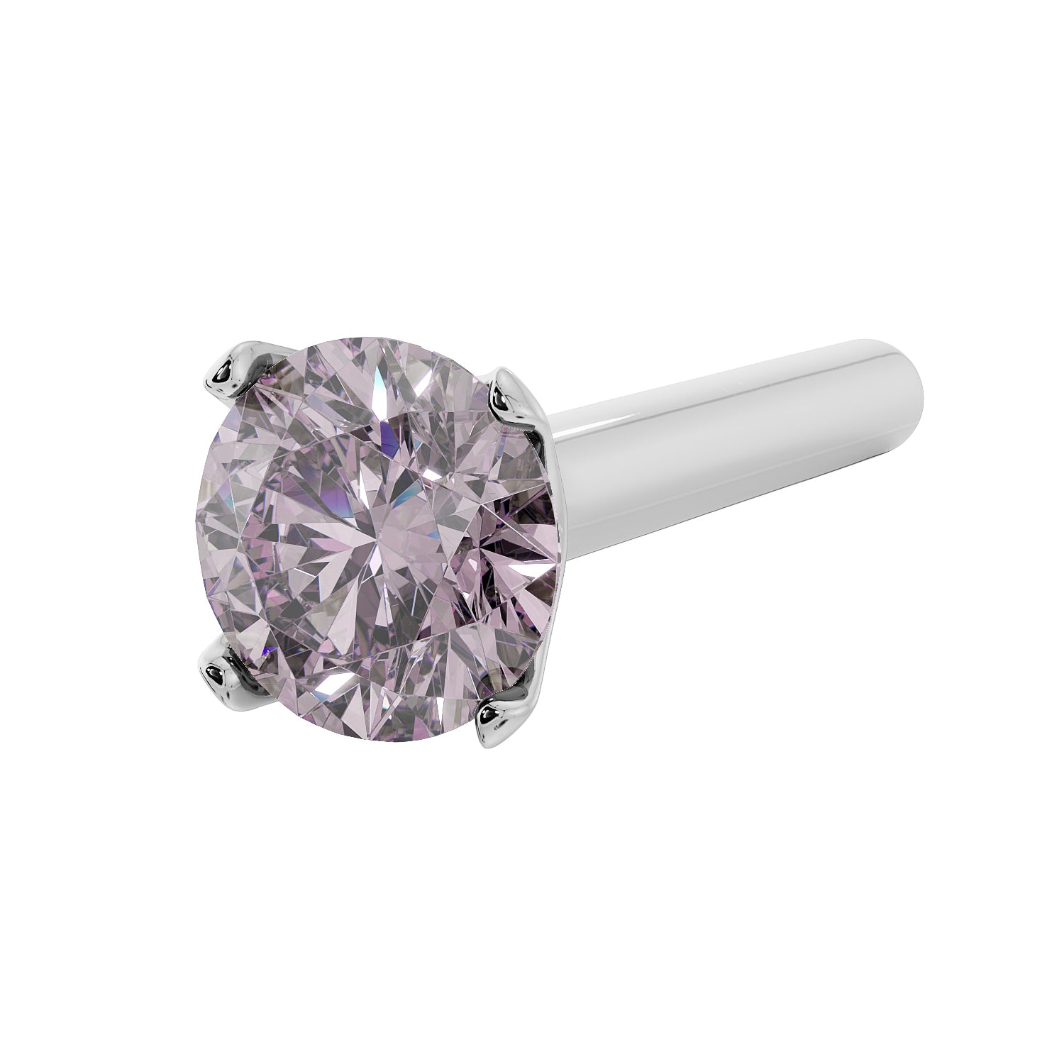 2.5mm Pink Diamond Prong Nose Ring Stud