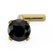 14k yellow gold 3mm black diamond L-post nose stud, angled view showing L-shaped post and prongs