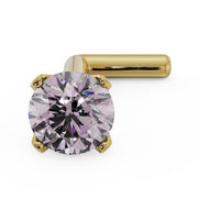 14k yellow gold 3mm pink diamond L-post nose stud, angled top view showing gem and post angle