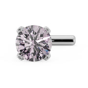 14k white gold 3mm pink diamond straight-post nose stud, front-facing top view showing full stone face
