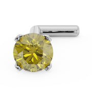 14k white gold 3mm yellow diamond nose stud with L-post, angled front view of prong setting