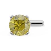 Front view of 14k white gold yellow diamond straight post nose stud with four-prong setting