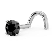 Side profile of 3mm black diamond white gold nose screw showing twist shape and four-prong setting
