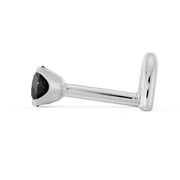Side profile of 14k white gold black diamond L-post nose stud showing post shape and prong setting