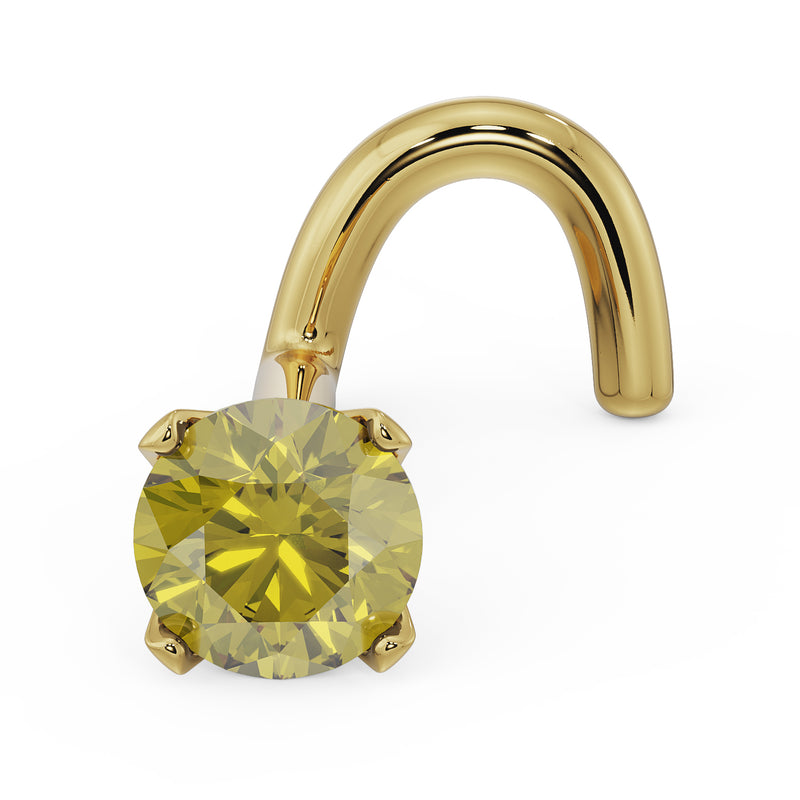 14k yellow gold yellow diamond nose ring stud with screw post, angled front view