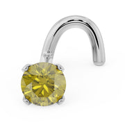 14k white gold 3mm yellow diamond nose stud, angled view highlighting the screw post style