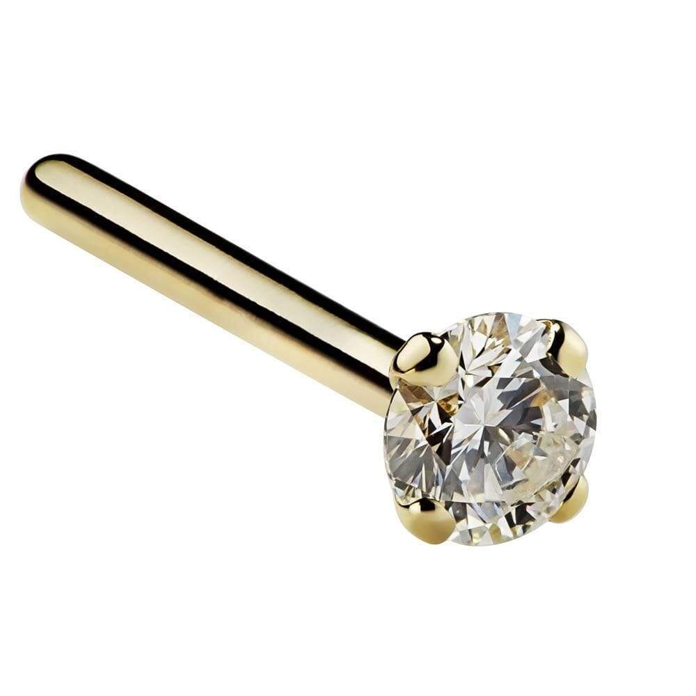 1.5mm Tiny Diamond Prong Nose Ring Stud-14k Yellow Gold   Pin Post   18G