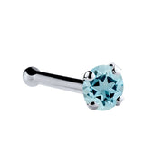 14K white gold aquamarine nose bone with 1.5mm tiny blue stone and ball-end post