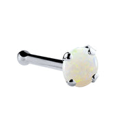 14K white gold genuine opal nose bone, 2mm standard opal in white gold prong setting