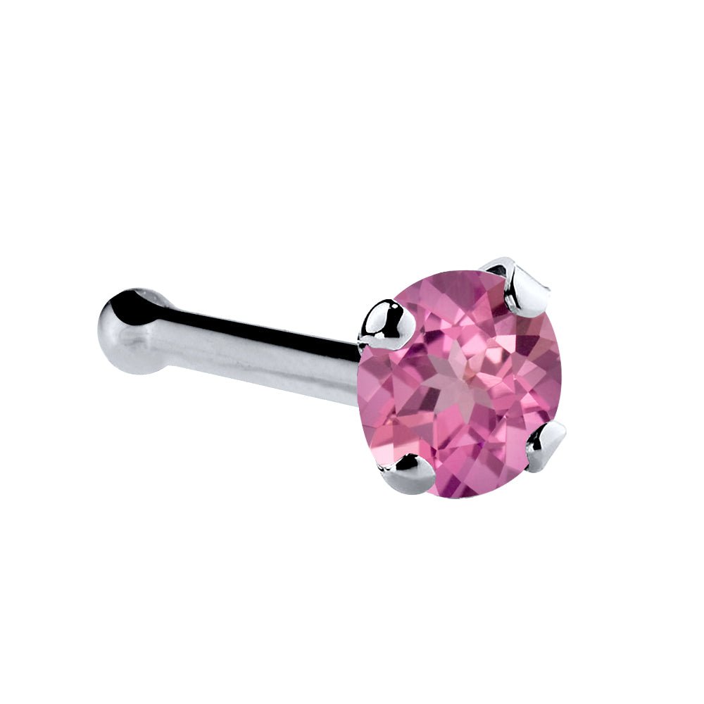 Genuine Pink Tourmaline 14K Gold Nose Ring-14K White Gold   Bone   2mm (standard)