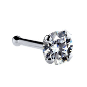 14k white gold 3mm CZ nose bone style showing ball end backing and 4-prong CZ setting