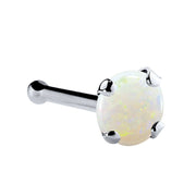14K white gold genuine opal nose bone, 3mm large opal cabochon with white gold ball end