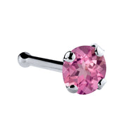 14K white gold pink tourmaline bone nose ring with 3mm large genuine gemstone in four-prong setting