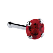 14K white gold genuine ruby nose bone with 3mm large red stone showing prominent prong-set detail