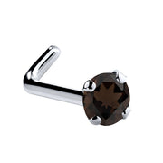 14K white gold smokey quartz L-shape nose ring with 2mm standard warm brown stone