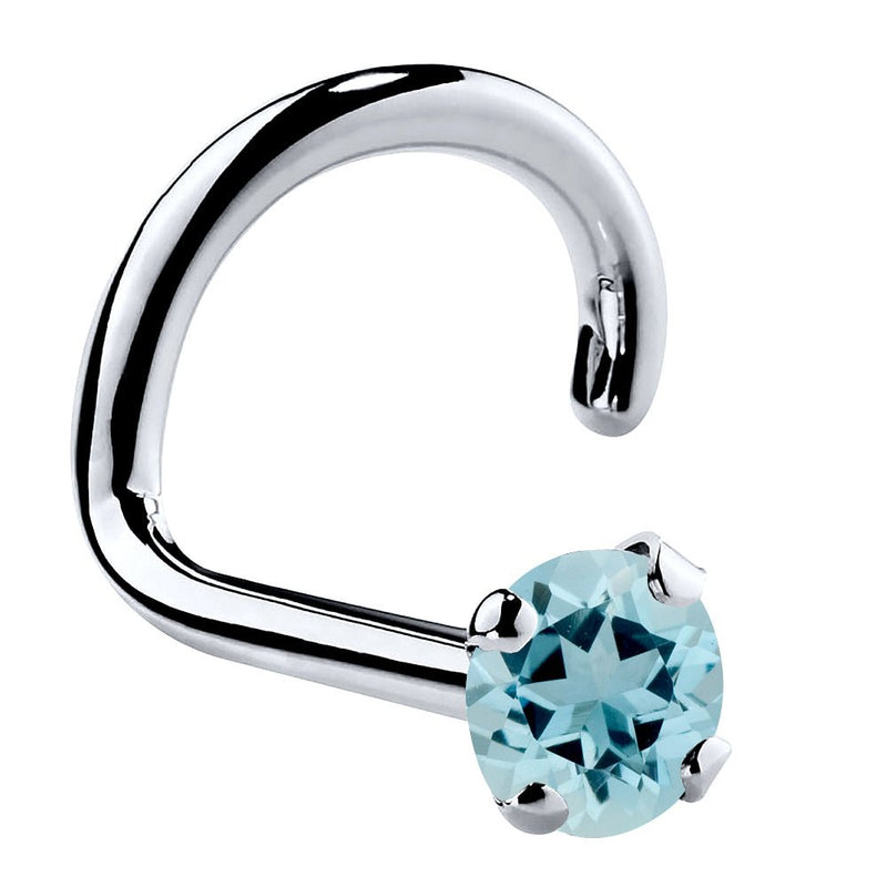 14K white gold aquamarine nose ring twist style with 2mm standard round blue stone