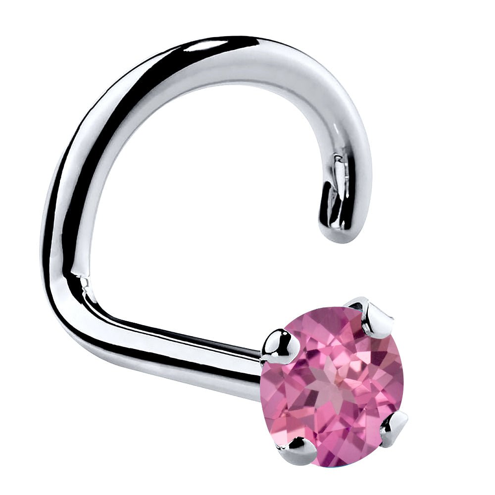 Genuine Pink Tourmaline 14K Gold Nose Ring-14K White Gold   Twist   2mm (standard)