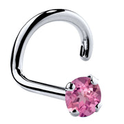 14K white gold pink tourmaline twist nose ring with 2mm standard-size round prong-set gemstone