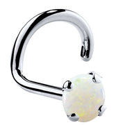 14K white gold genuine opal nose ring twist style, 3mm large opal showing colorful fire