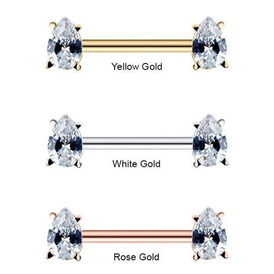 Gold Colors - Purple Teardrop Gemstone 14K Gold Straight Barbell