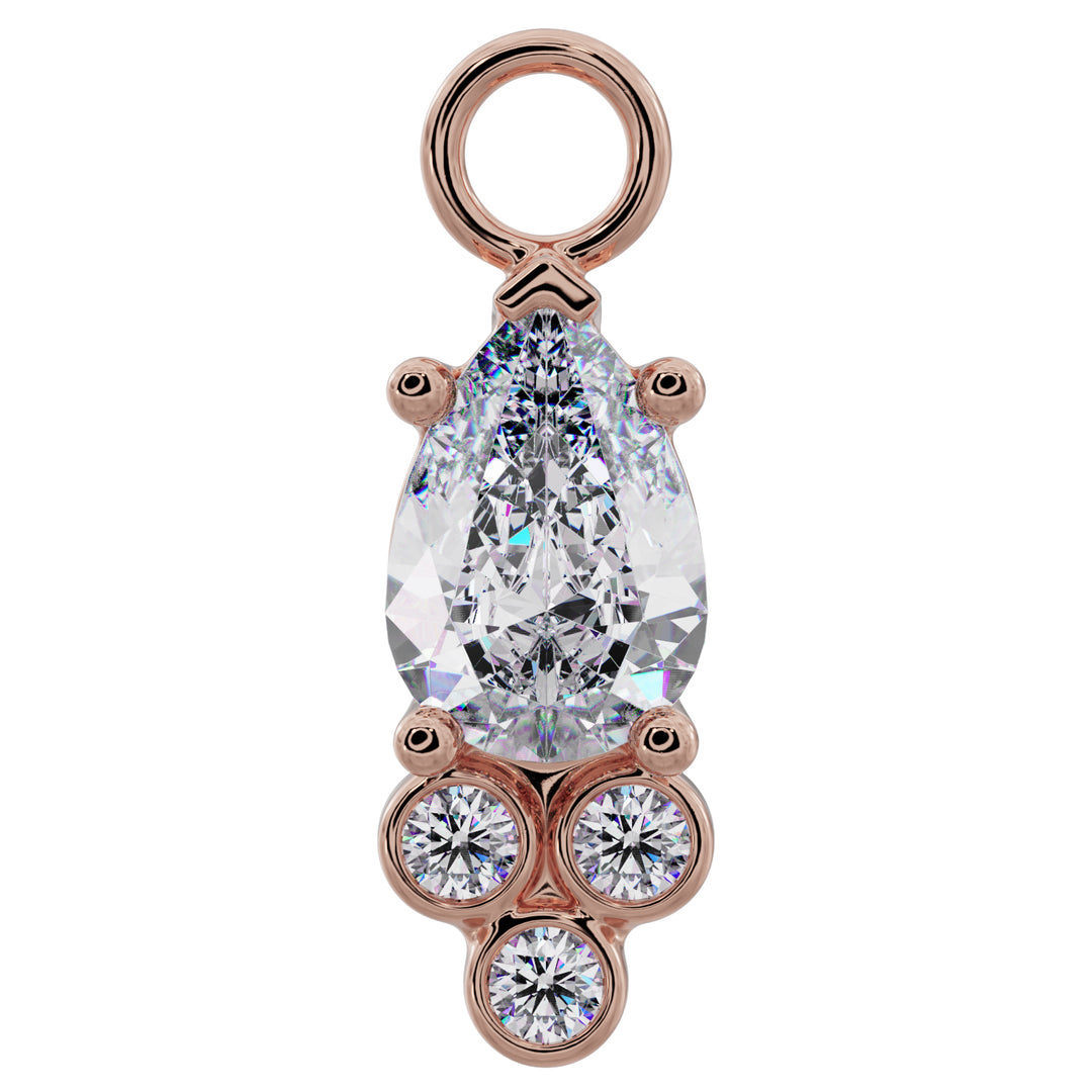 Pear with Tiny Diamonds Charm Accessory for Piercing Jewelry-Cubic Zirconia   14K Rose Gold