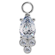 950 platinum pear-cut cubic zirconia piercing charm with bezel-set diamond trio cluster, front view