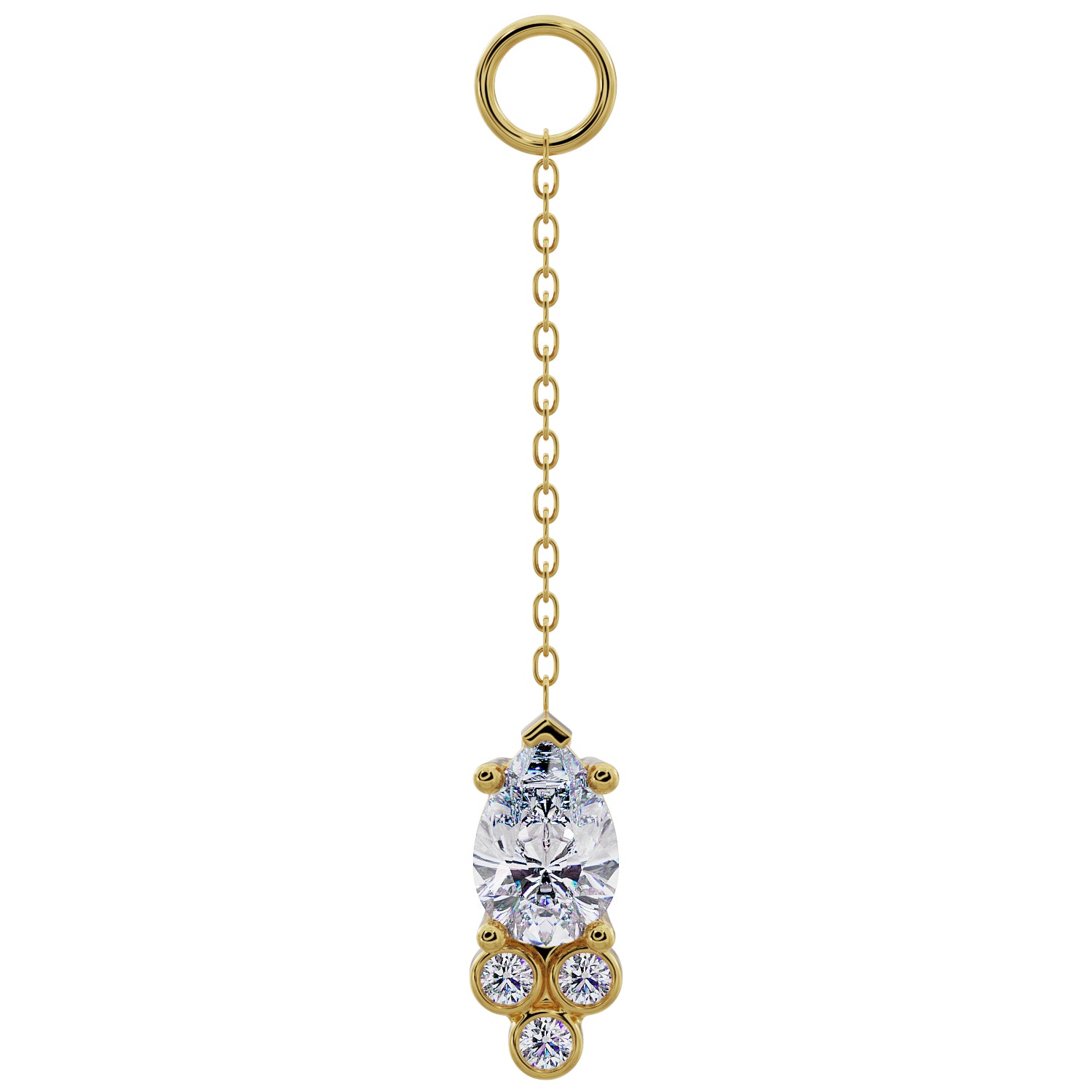 Pear with Tiny Diamonds Chain Accessory-Cubic Zirconia   Long   14K Yellow Gold