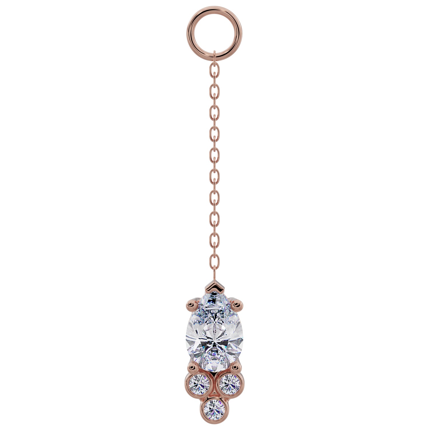 Pear with Tiny Diamonds Chain Accessory-Cubic Zirconia   Long   14K Rose Gold