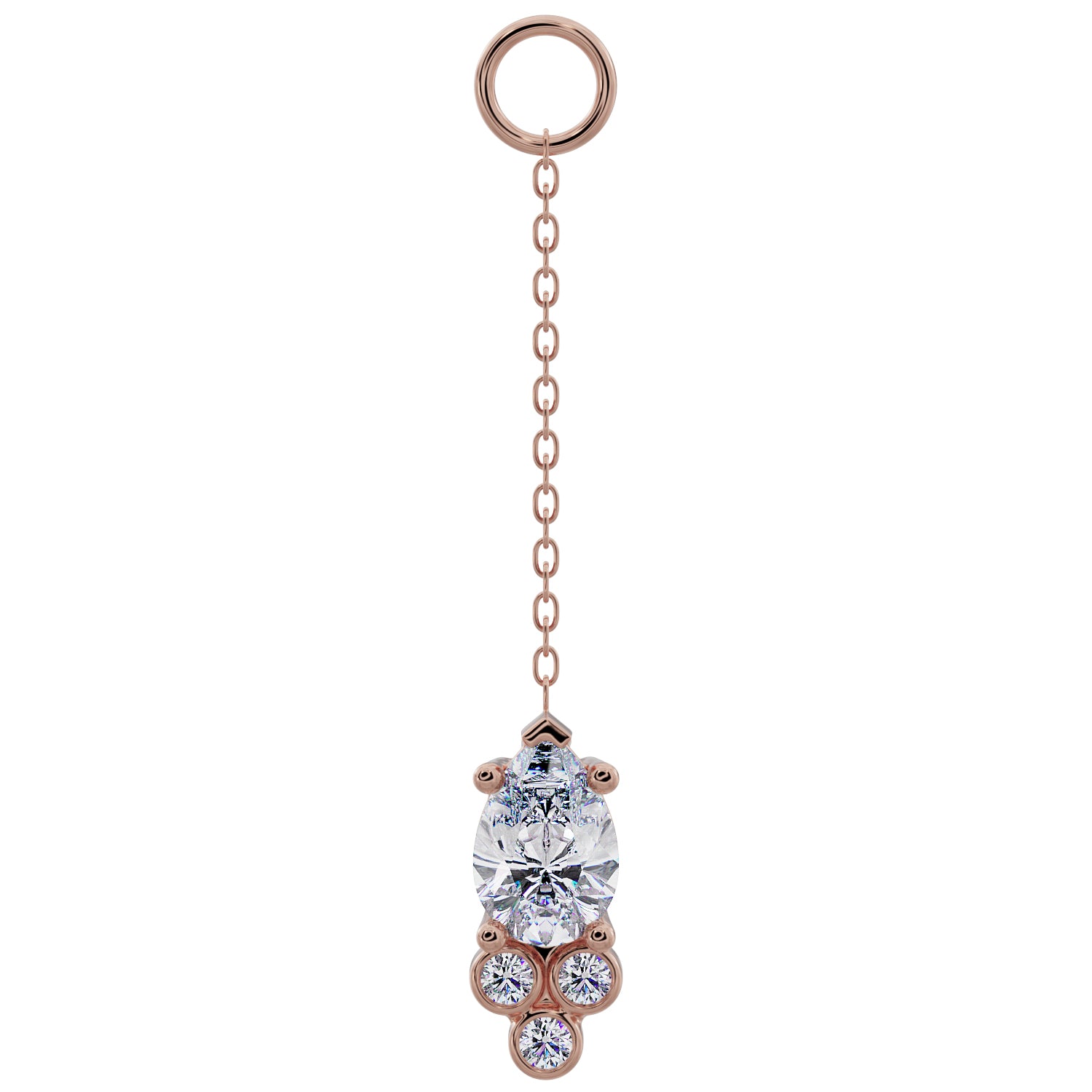 Pear with Tiny Diamonds Chain Accessory-Cubic Zirconia   Long   14K Rose Gold