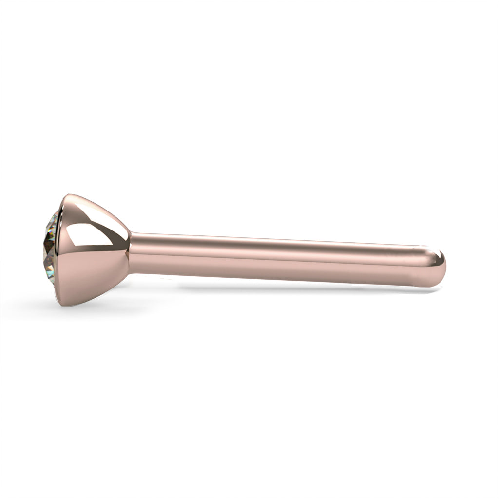 2.5mm Petite Diamond Bezel Nose Ring Stud-14k Rose Gold   Pin Post   18G