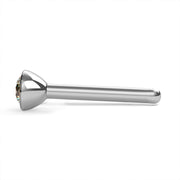 14k white gold 3mm diamond bezel nose stud straight pin post, side view showing long bendable post