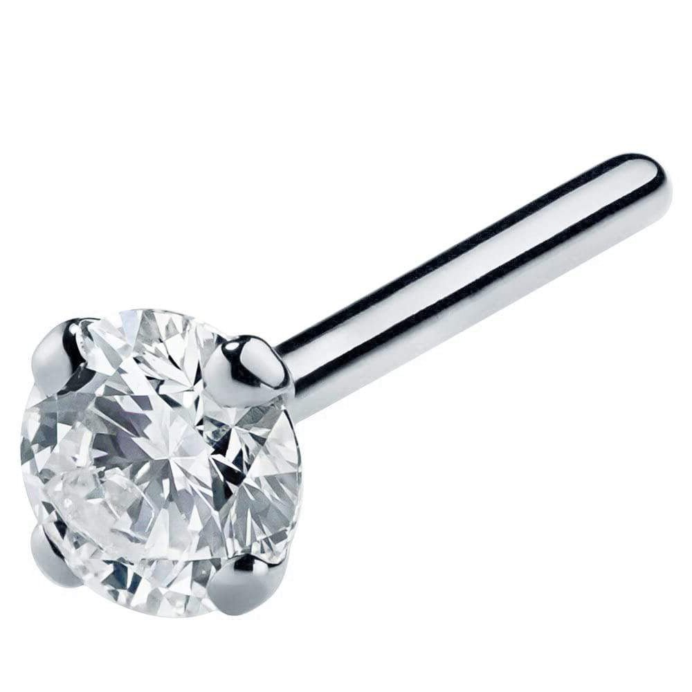 3mm Striking Diamond Prong Nose Ring Stud-Platinum   Pin Post   18G