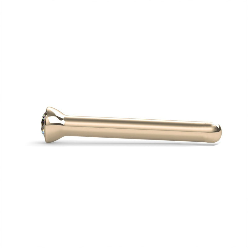 14k yellow gold 1.5mm diamond bezel nose ring straight pin post, side profile view