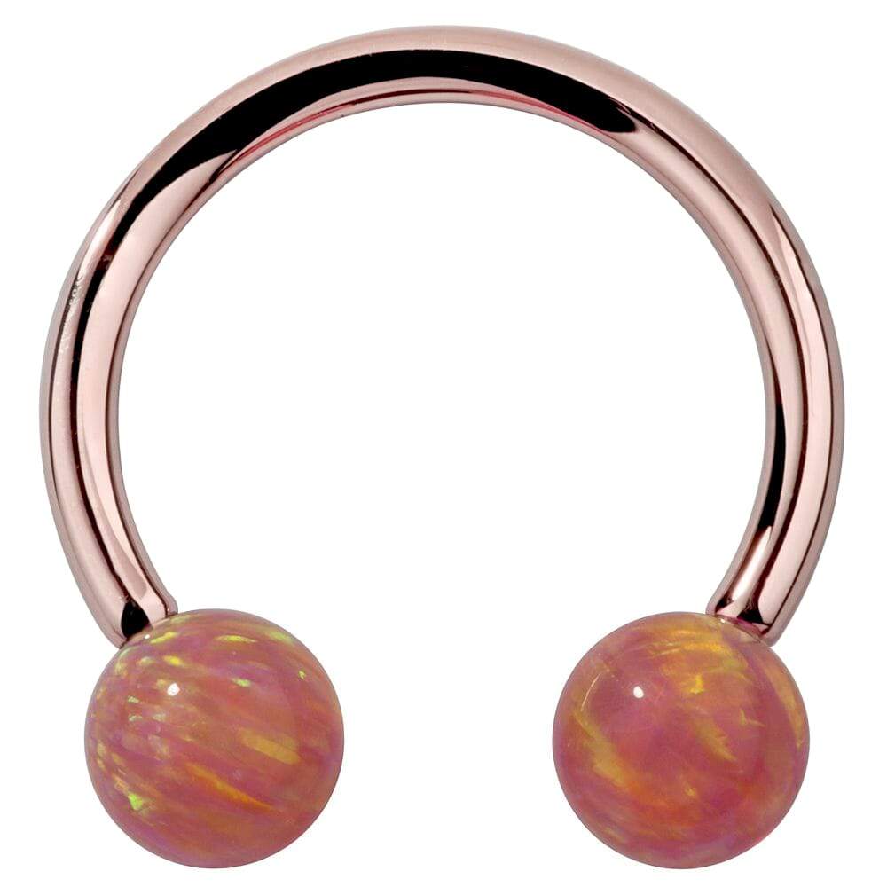 Pink Opal 14k Gold Circular Barbell-14K Rose Gold   12G (2.0mm)   3 4