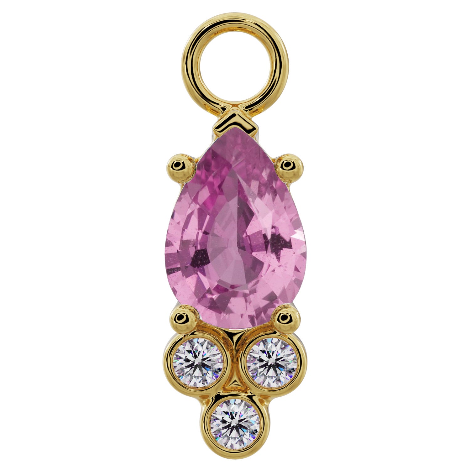 Pear with Tiny Diamonds Charm Accessory for Piercing Jewelry-Pink Sapphire   14K Yellow Gold