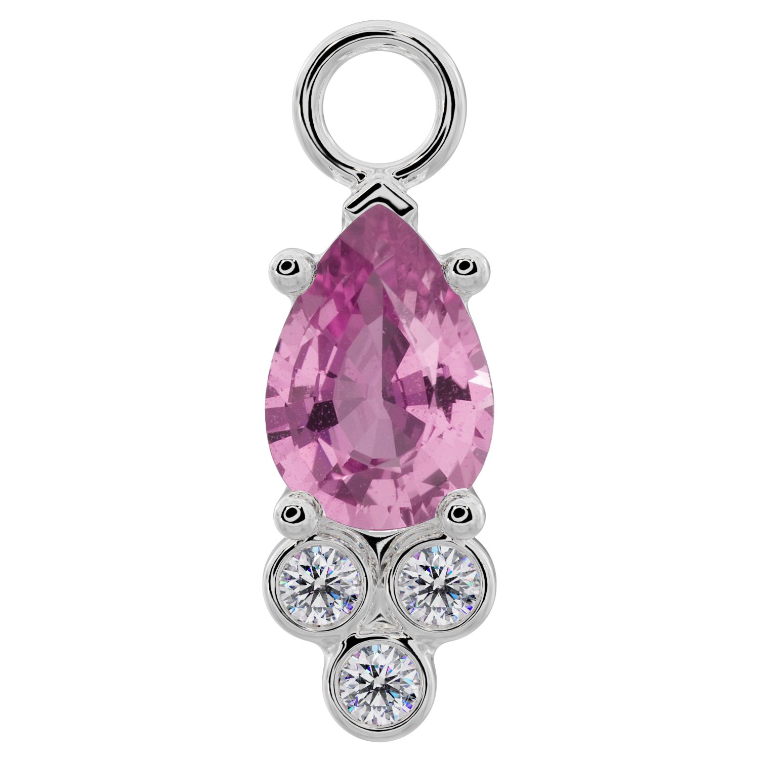 Pear with Tiny Diamonds Charm Accessory for Piercing Jewelry-Pink Sapphire   950 Platinum