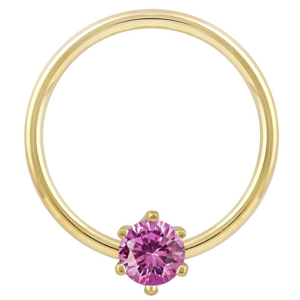 Pink Cubic Zirconia Round Prong 14k Gold Captive Bead Ring-14K Yellow Gold   12G (2.0mm)   3 4