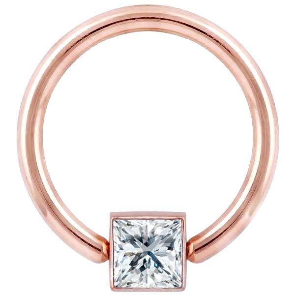 Diamond Princess Side Mount Bezel 14K Gold Captive Bead Ring-14K Rose Gold   18G   7 16"