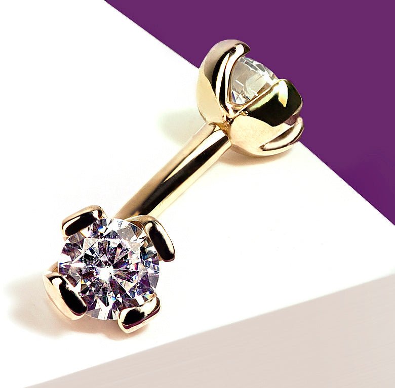 Amethyst Prong-Set Eyebrow Rook Belly Curved Barbell