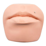 3mm CZ prong flat back stud shown in monroe lip piercing on a silicone face display model