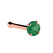 14K rose gold genuine emerald nose bone with tiny 1.5mm prong-set green emerald and ball end
