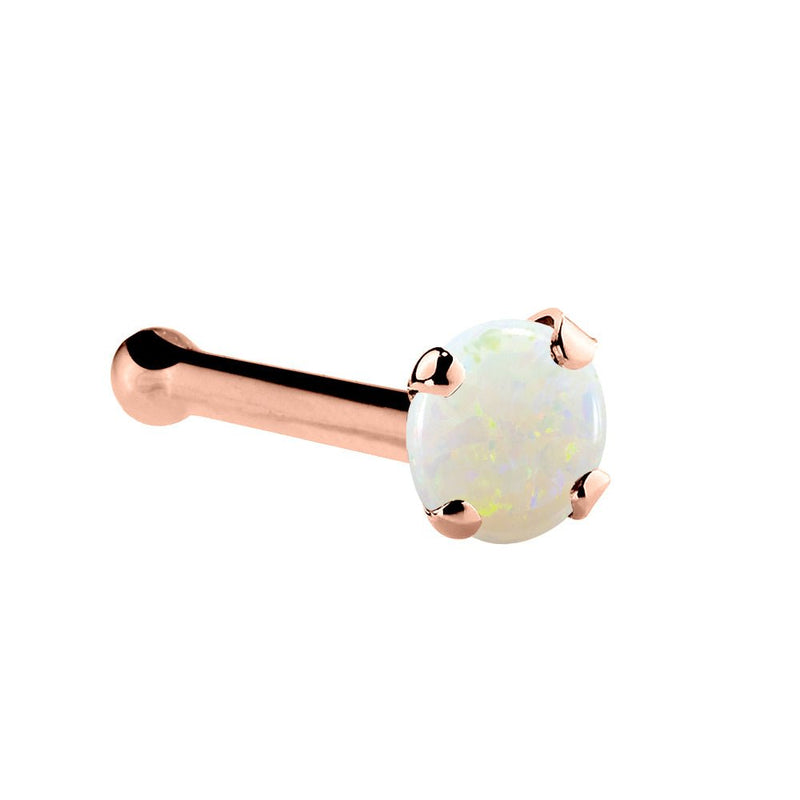 14K rose gold genuine opal nose bone, 1.5mm tiny opal with rose gold ball-end post