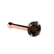 14K rose gold smokey quartz nose bone with 1.5mm tiny brown stone and ball end, side view