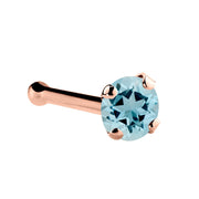 14K rose gold aquamarine nose bone with 2mm standard blue stone and ball-end post