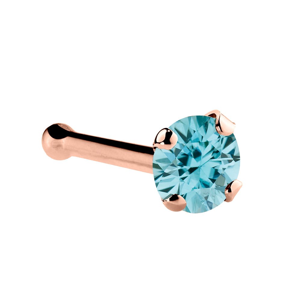 Genuine Blue Zircon 14K Gold Nose Ring-14K Rose Gold   Bone   2mm (standard)