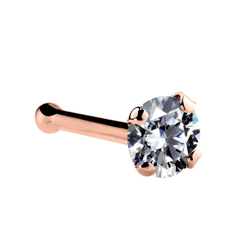 2mm Small Cubic Zirconia 14K Gold Nose Ring-Rose Gold   Bone   20G